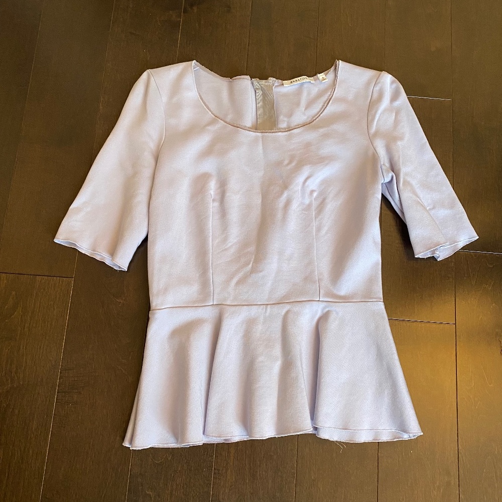 Aritzia Babaton Light Lilac Barrett Peplum Top